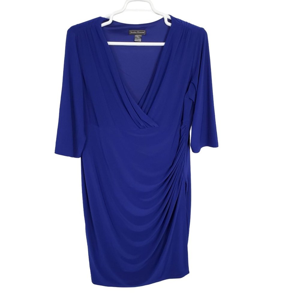Jessica Howard Size 20W Dress V-neck Surplice Side Ruching Liquid Jersey Stretch